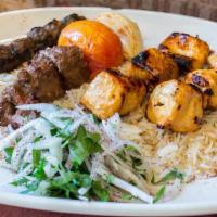 Mixed Grill · Three (3) char-grilled skewers (chicken, beef, kafta) (sub beef/sk or lamb/sk for additional...