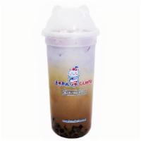Galaxy Caffe Latte · Bubble milk mixed with fresh bean Espresso, boba topping with butterfly-pea flower tea layer...