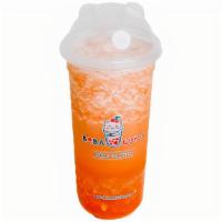 Strawberry Tea Slush (24 Oz) · Fresh strawberries blended with green tea and topped with crystal boba