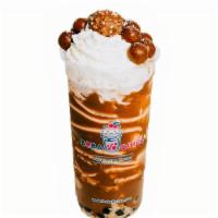 Rocher Chocolate Crema X (24 Oz) · Chocolate smoothie topped with whipped cream, Ferreo Rocher, Chocolate malt-balls and brown ...