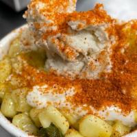 Esquites  (Corn-In-A-Cup) · White corn kernels cooked with onions and epazote, served with vegan mayo, almond queso fres...