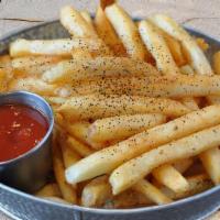 Zaatar French Fries · Crispy french fries with a middle eastern spice mixture of thyme, sesame seeds, drizzled wit...