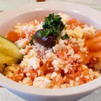 Feta Salad · Bulgarian creamy feta cheese mixed with tomatoes, mint and extra virgin olive oil. Vegetaria...