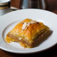 Baklava · Flaky sheets of filo stuffed with walnuts and baked with sweet sauce.