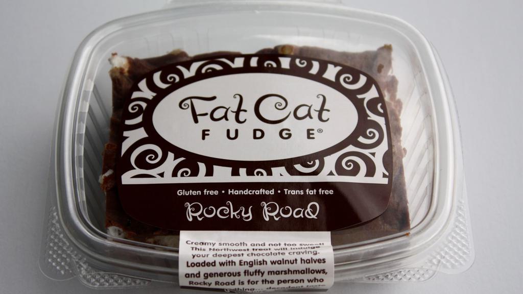 Rocky Road Fat Cat Fudge · Fat Cat Fudge with walnuts and marshmallow.  8oz