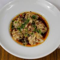 Szechuan Wontons · Carlton farms pork wontons, in savory chili-garlic oil, with scallions, and toasted sesame s...