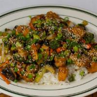 Eastern Pearl Chicken · Crispy fried chicken, stir-fried with sweet and savory sauce, bok choy, shitake, and carrots...