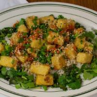 Lemongrass Tofu · Crispy tofu, lemongrass, caramelized ginger, scallion, mint, cilantro, and toasted cashews, ...