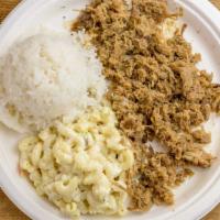 Kalua Pork Plate Lunch · Slow roasted for eighteen hours, this island delight melts in your mouth.