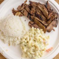 Teriyaki Beef Plate Lunch · Thinly sliced sirloin, marinated in homemade teriyaki and grilled.