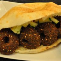 Falafel Sandwich · Meatless sandwich made from chickpeas and spices.