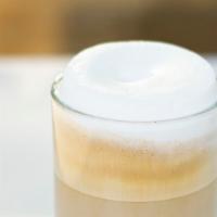 Cappuccino · Espresso + equal parts steamed whole milk + microfoam