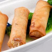 Deep Fried Spring Rolls · Three deep fried spring rolls served with dipping sauce.