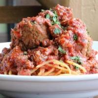 Mama’S Spaghetti + Meatballs · spaghetti, mama’s slow-roasted meat sauce and oven-roasted meatballs