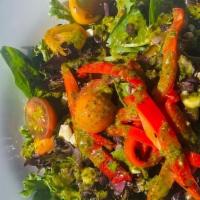Ensalada De Fiestas · Spring mix, black bean, roasted corn, grilled onion, roasted peppers, cherry tomatoes, chimi...