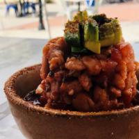 Sonoran Ceviche · Shrimp, clamato, lime, avocado, tomato, onion, cilantro, jalapeno, cucumber