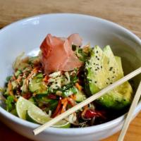 Chilled Soba Noodle Bowl · Chilled Soba Noodles, Green Cabbage, Shredded Carrots, Sliced Cucumbers, Tossed with Cilantr...
