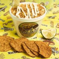 Tostitos Elote In A Cup Or Tray · Sweet white corn, tostitos, mayonnaise, cotija cheese, tajin, crema, lime wedge.