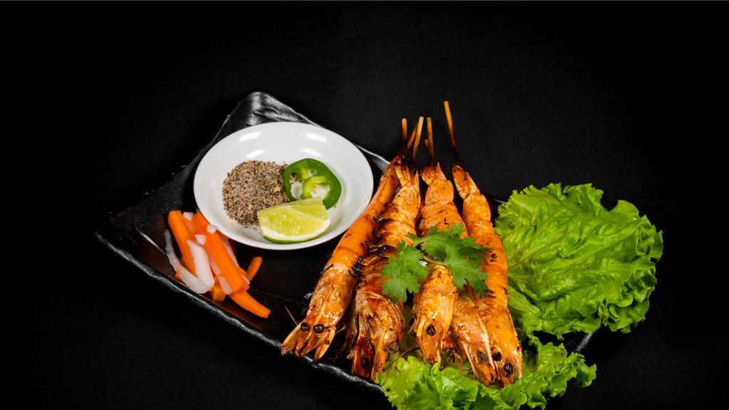 Grilled Spicy Shrimp · Grilled head-on shrimps, garlic, pepper (gf).