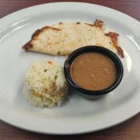 Kids Quesadilla · Flour tortilla cheese rice and beans or french fries.