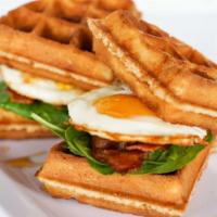 Waffletto · Fried eggs, bacon and spinach.