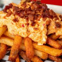 Dirty Fries · Pimento cheese, bacon, chili oil.