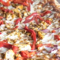 Bbq Chicken Pizza · Barbecue sauce, chicken, red onion, and roasted red pepper. All non-vegan pies come with who...
