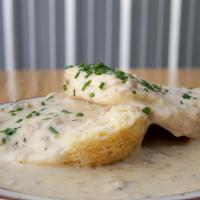 Biscuits & Gravy · Biscuit smothered in housemade sausage or vegetarian mushroom gravy.