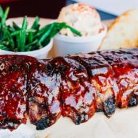 Baby Back Rib Meal · Back Back ribs, dry rubbed and slow smoked. (1/2 Rack)
