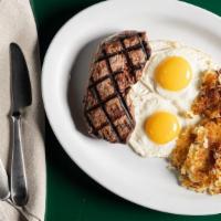 Sirloin Steak And Eggs · Eight oz sirloin steak, two eggs, hashbrowns and choice of toast or buttermilk pancakes.