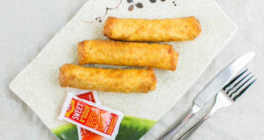 Pork Egg Rolls (2 Pcs) · Savory filling wrapped in a paper thin wrapper and deep-fried.