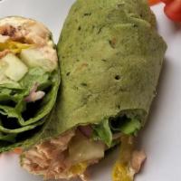 Athens Wrap · 5 ounces of grilled chicken, feta, hummus, cucumber, lettuce, pepperoncini, red onion, and c...
