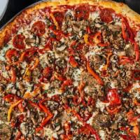 The Boss · Meatballs, sausage, pepperoni, mushrooms, red bell peppers, mozzarella &tomato sauce