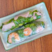 Spring Roll · 2 pieces. Lecture, steamed shrimps, sliced pork, vermicelli noodle. Served with peanut sauce.
