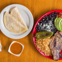 Plato Mexicano · Served with your choice of any of our meat or veggies, corn tortillas, rice, beans, pico de ...