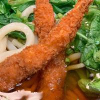 Udon Shrimp Tempura · 180 cal, 5 fat grams, 45 cal from fat. Shrimp tempura, thick udon noodle, broccoli, cabbage,...