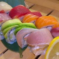 Rainbow Roll · chef choice assorted sashimi on top of california roll