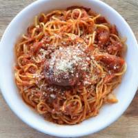 Spaghetti And Meatball · Rosalie’s marinara and hand-rolled meatball.