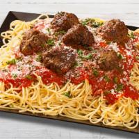 Family Spaghetti With Meatballs · Family size, enough for 4 people. 8 meatballs and 2 lbs of spaghetti. Served with 15 garlic ...