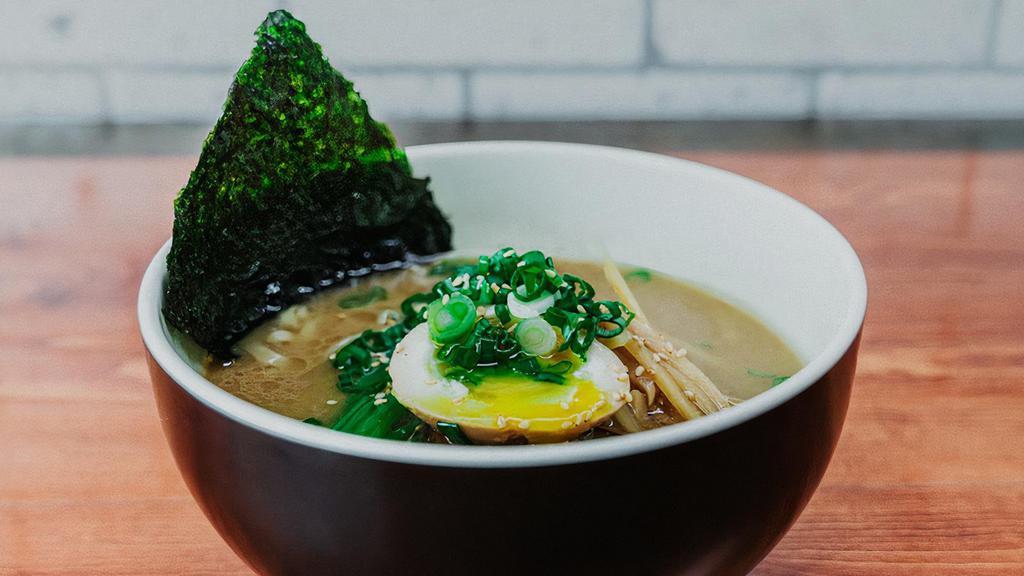 Miso · Yellow miso, chicken and pork broth, soft egg, baby bok choy, shiitake, menma, green onions, nori, sesame.
Consuming raw or undercooked meats, poultry, seafood, shellfish, or eggs may increase your risk of foodborne illness.