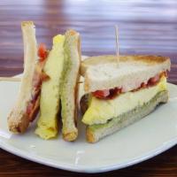 Early Bird Sandwich · Egg, Tomato, Avocado, Mayo + Bacon or Turkey on English Muffin Bread