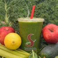 Veg-Up! Green (24 Oz.) · 24 oz. fresh pressed juice with apple, lemon, celery, cucumber, kale, and spinach.