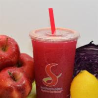 Pink Lemonade (24 Oz.) · 24 oz. fresh pressed juice with lemon, apple, celery, and red cabbage.