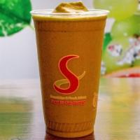 Spinacho · 22 oz. smoothie with spinach, banana, mango, apple juice, and orange juice.
