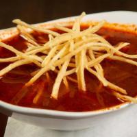 Tortilla Soup · Chile Ancho Broth, Tomatoes, Pulled Chicken, Grilled Corn, Mexican Cheese Blend, Crispy Tort...