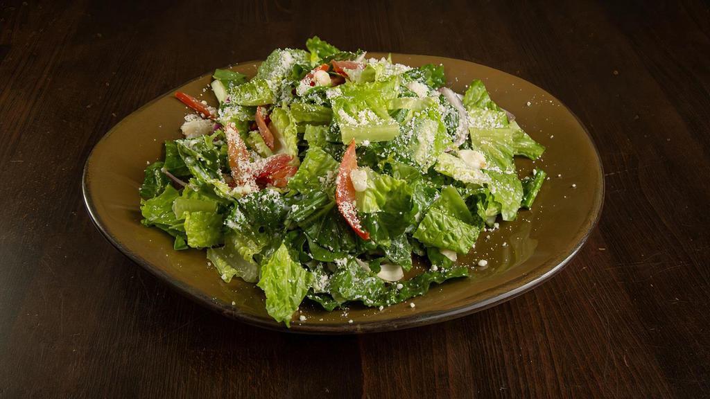 Vegan Side Caesar Salad · Romaine Lettuce, Tomato, Red Onion, Hominy, Vegan Caesar Dressing