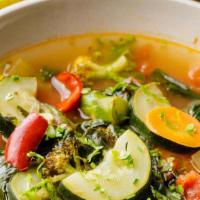 Vegetable Soup · Carrots, potatoes, vegetable broth, tomato, parseley leaves, zucchini, lemon juice.
