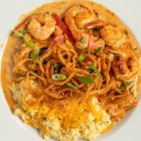 Southern Gulf Shrimp & Grits · Sautéed shrimp, red & green pepper, onion, mushroom, creamy Cajun sauce & cheesy yellow corn...