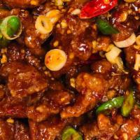 Hunan Beef · Hot. Crispy beef glazed in a spicy Hunan sauce.