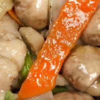 Moo Goo Chicken · Sliced white meat chicken with mushroom, Napa cabbage, carrots and zucchini stir fried in a ...